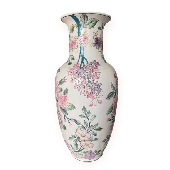 Vintage Japanese Hand Painted Chinoiserie Style Vase - 13 inches tall